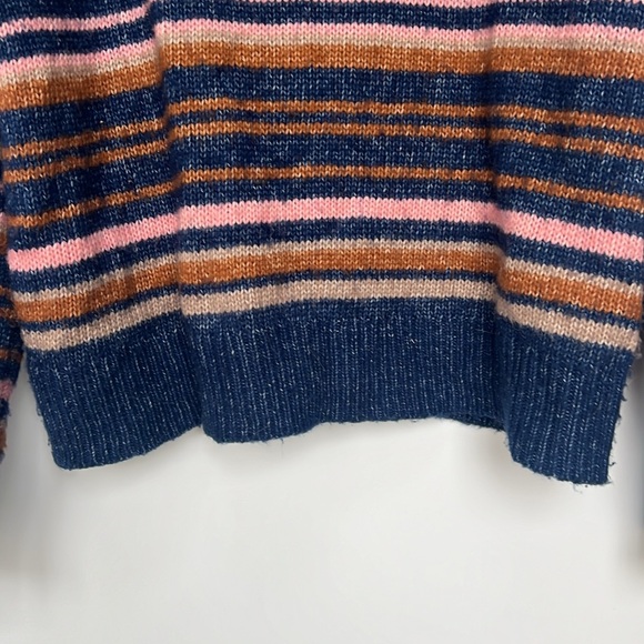Lucky Brand Striped Scoop neck Long Sleeve sweater Sz SP Navy Pink Rust Beige - Picture 5 of 7